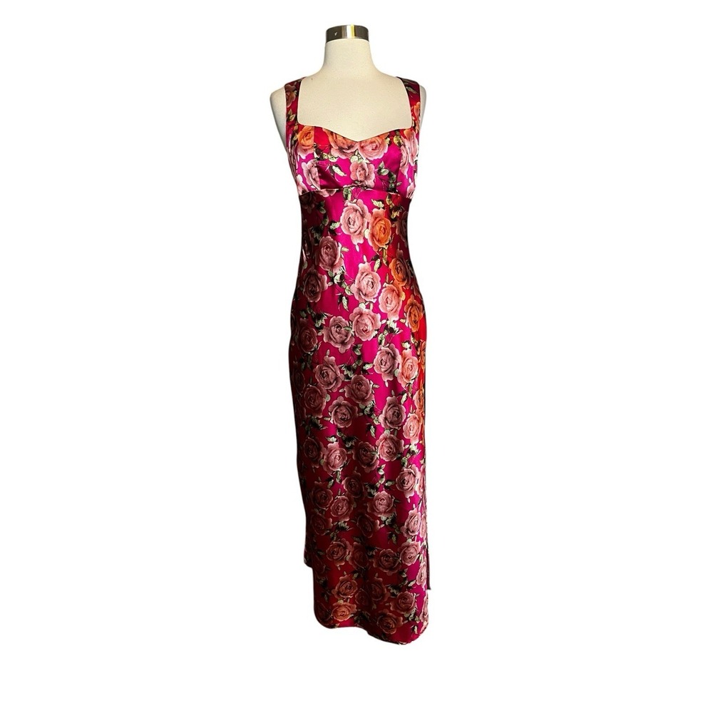 Wild Fable Target Maxi Dress Small Pink Floral Sleeveless Satin Side Slit